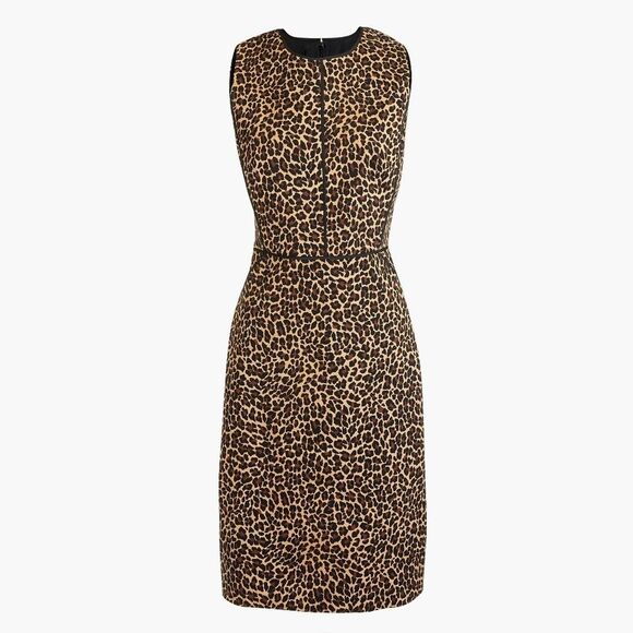 Jcrew Sheath dress in leopard bi-stretch cotton Sleeveless Midi Dress Size 6 - Picture 3 of 16